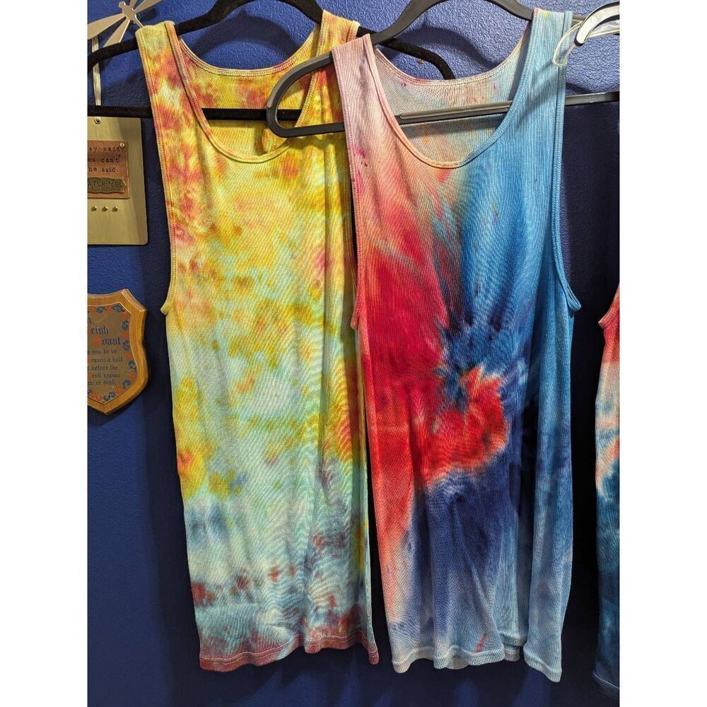 2 Tank Tops Bundle Colorful Tie-Dye Ribbed 2XL XXL Pride Hippie Rainbow Festival